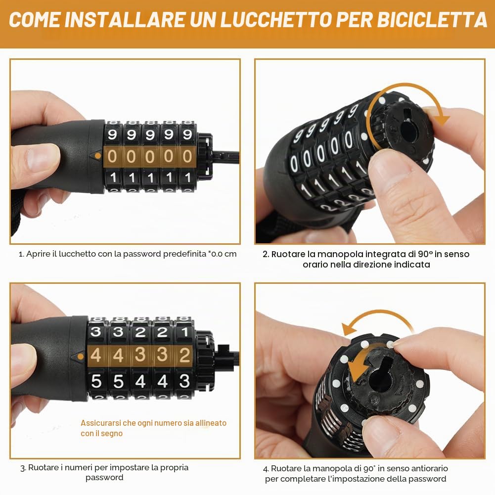Ainiv Lucchetto Bici Catena, Antifurto a Combinazione a 5 Cifre, Lucchetto Bici Antifurto, Alta Qualità Antifurto Moto per Varie Bicicletta, Moto, E-Bike, MTB,Scooter (100cm)