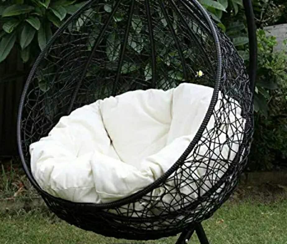 Image of Single Seater Swing Chair with Stand for Home & Cushion & Hook Outdoor Indoor | Balcony |Garden |Living Room |Garden | Patio | Home Improvement|(Swing Black with Cushion White)