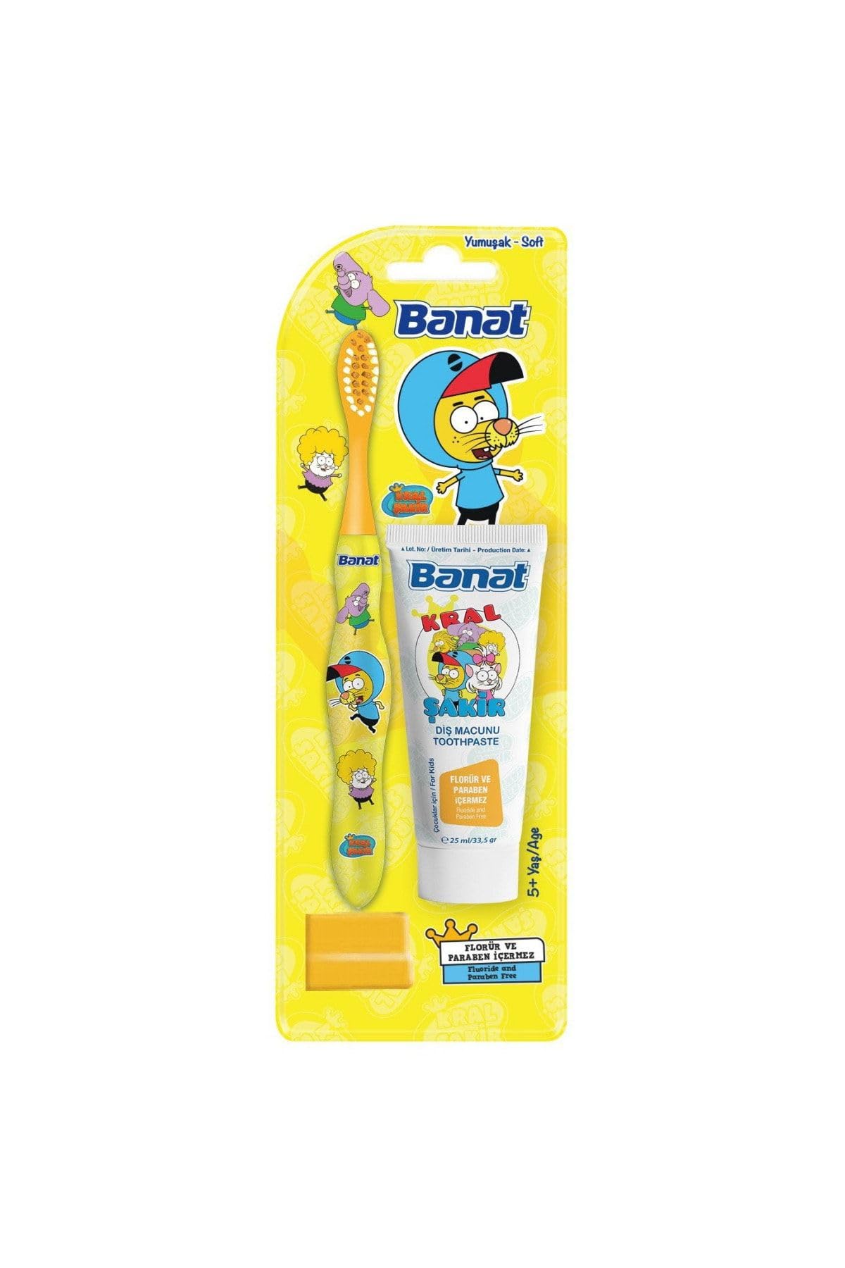 Banat Kral Şakir Canan Çocuk Diş Fırçası Seti (Sarı) (25 Ml Diş Macunlu)