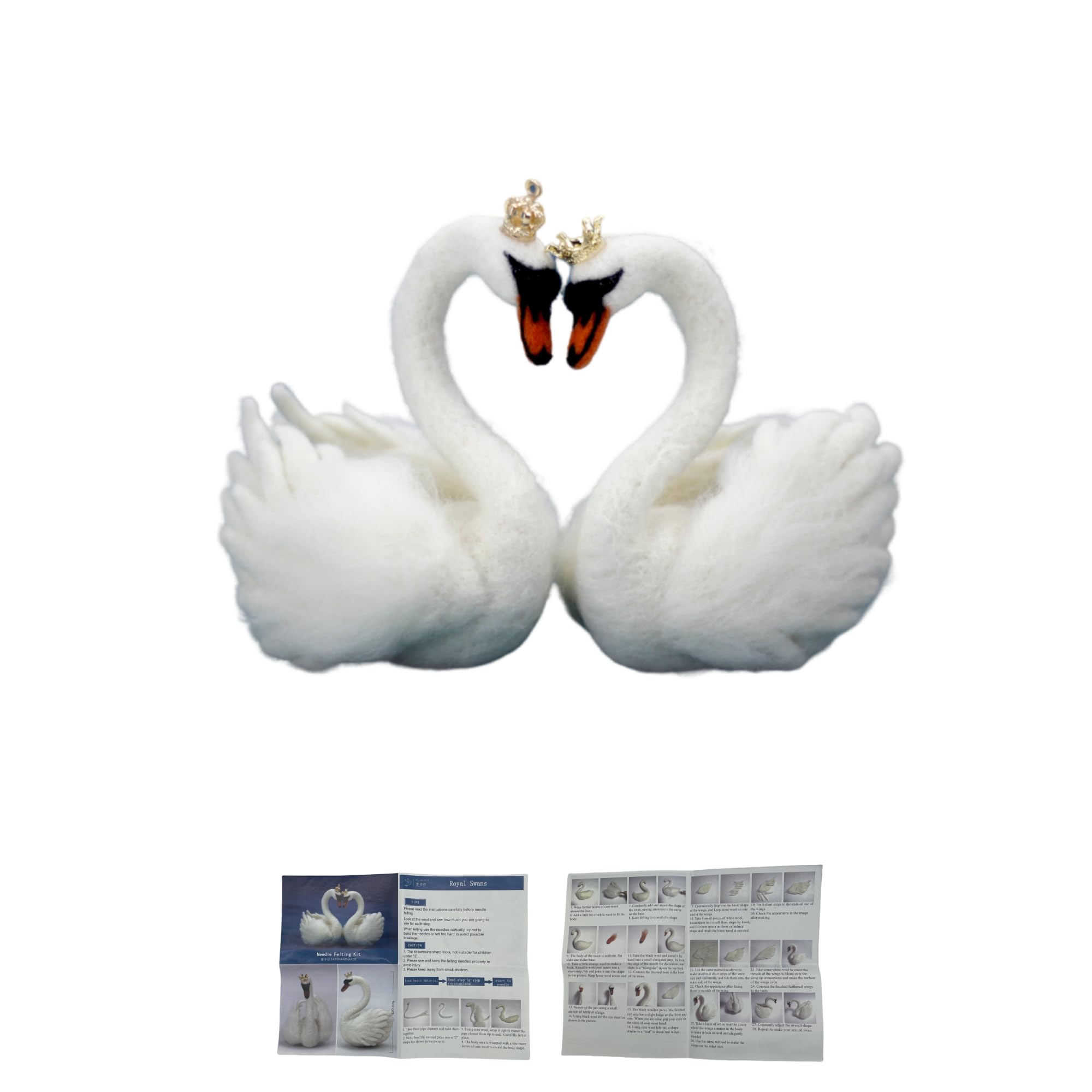 VEHICAR Swan Needle Felting Kit, A Couple Swan Doll Nonfinished, Felted Swan with Crown, Valentine's Day Needle Felting Kits, Wool Needle Felting Kit for Beginner, Gift for Mother's Day and Lovers