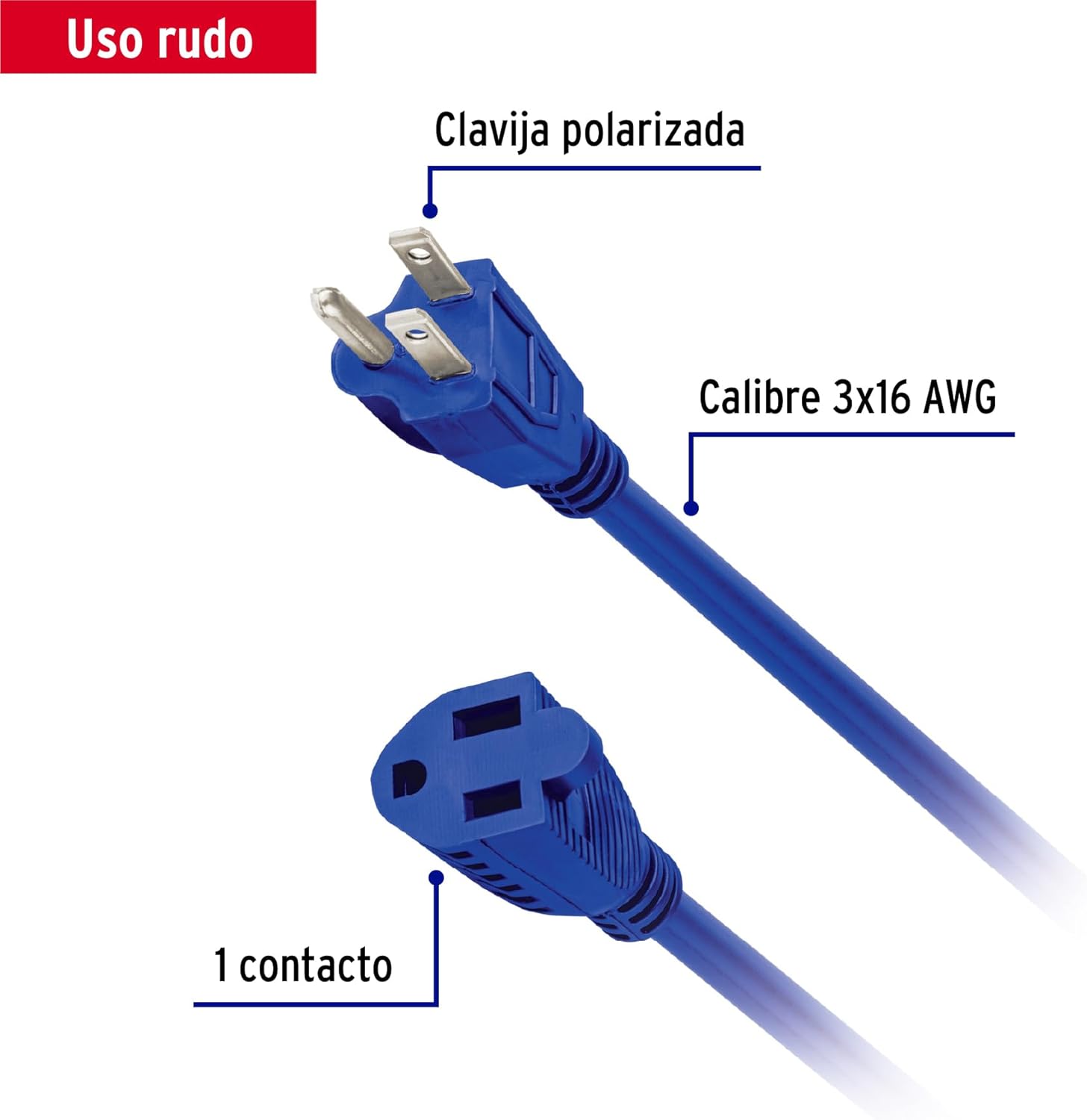 Extension rough use, landed, 15 m, 16 gauge, Volteck