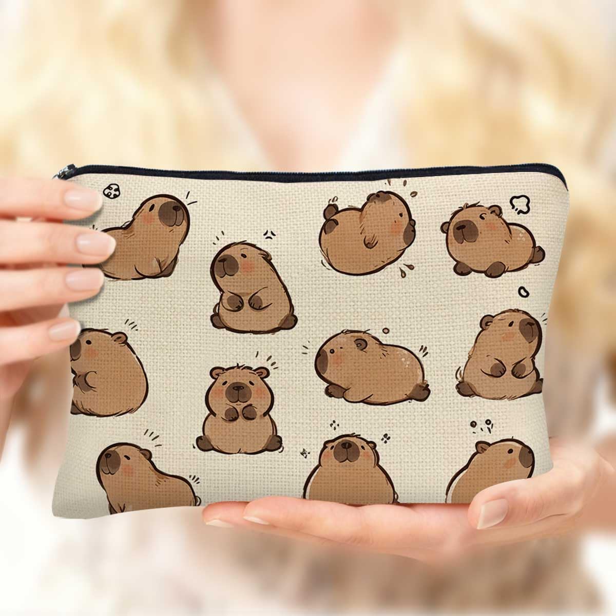 Cute Capybara Small Makeup Bag for Purse, Large Purse Organizer Cosmetic Bag with Zipper, Portable Travel Pouch for Women, Capybara Gifts for Women Coworker Sister 2