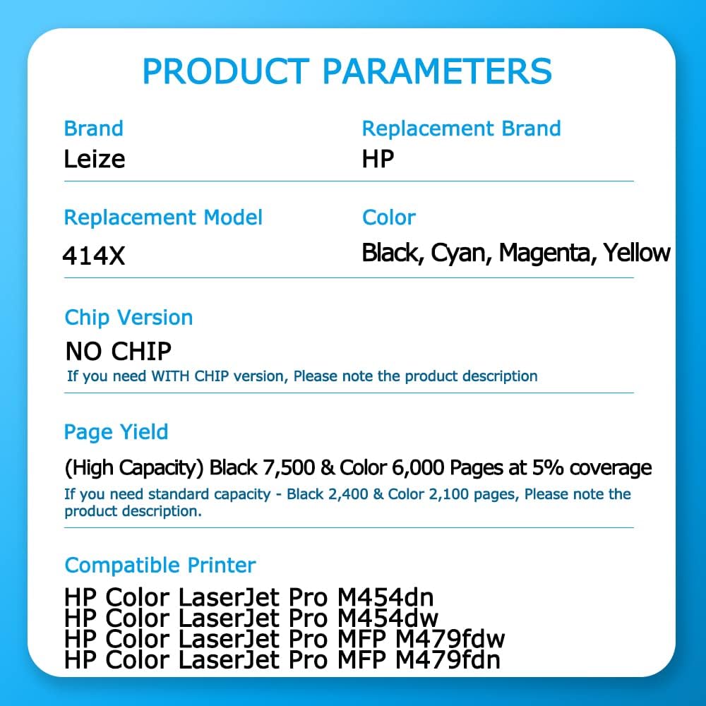 Gеt Dіѕсоunt 70% Prісе Leize Compatible Toner Cartridges Replacement for HP 414X 414A W2020X W2021X W2022X W2023X High Yield use for Color Pro MFP M479fdw M479fdn M454dw M454dn 4-Pack KCMY