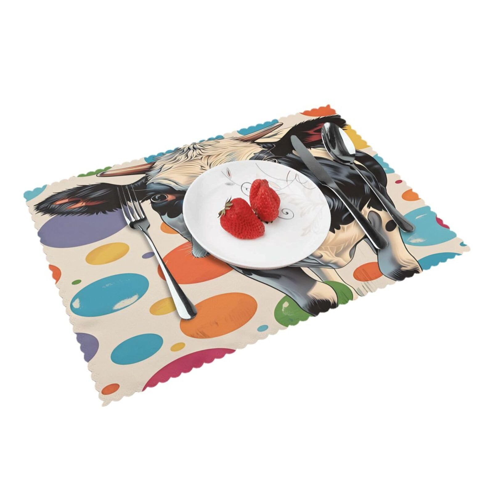 Cow Colorful Polka Dot Placemats Set of 4 Print Table Mats Place Mats Table Decor for Kitchen Dining 12X18 in