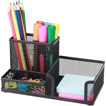 5-Piece Mesh Desk Organizer Set - Black Wire Pen Holders & Office Supply Caddy