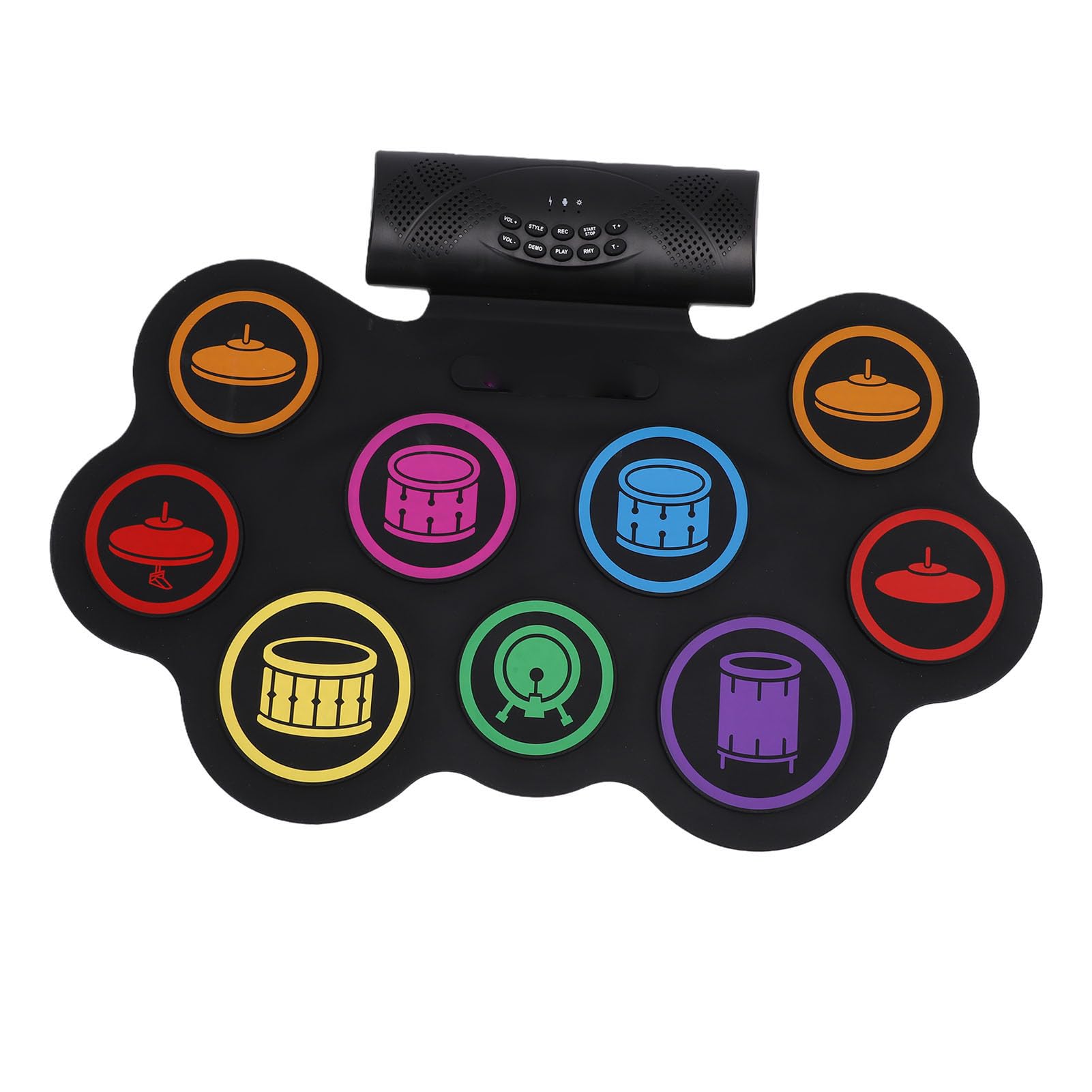 Ausla Set Batteria Elettronica, Kit Pad Batteria Portatile in Silicone con Bluetooth, Set Pratica Roll Up con 9 Pad con Bacchette e Pedale, Integrata da 1000 MAh per Principianti Viaggio a Casa