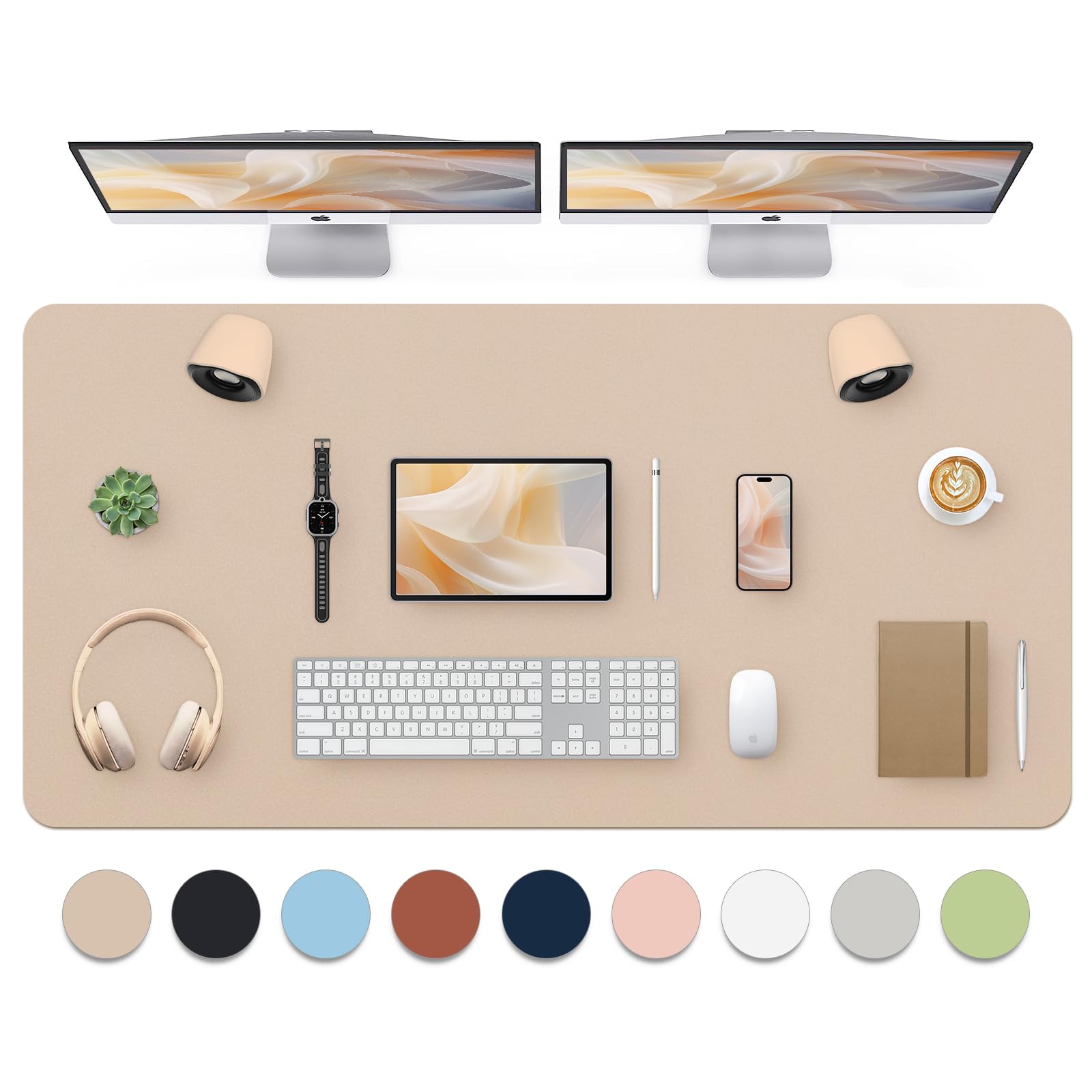 Bloss Extra Large Leather Desk Mat 47.2" x 24" Non-Slip Dressing Table Cover Protector, Waterproof Student Study Desk Mat, PU Leather Computer Writing Desk Pad for Home Office and Decor - Beige — image 1