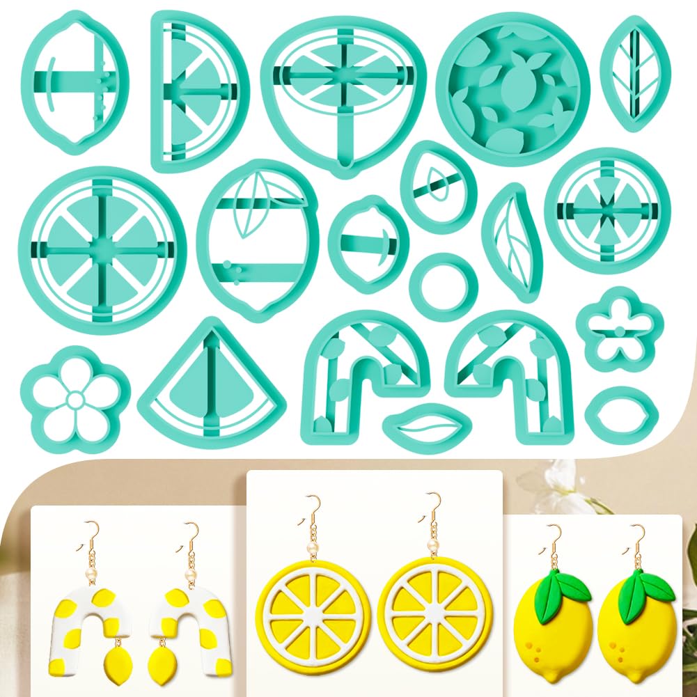 beinkmake 19Pcs Lemon Polymer Clay Cutters Fruit Flower Polymer Cutter for Clay Earrings Making Festival Jewelry DIY