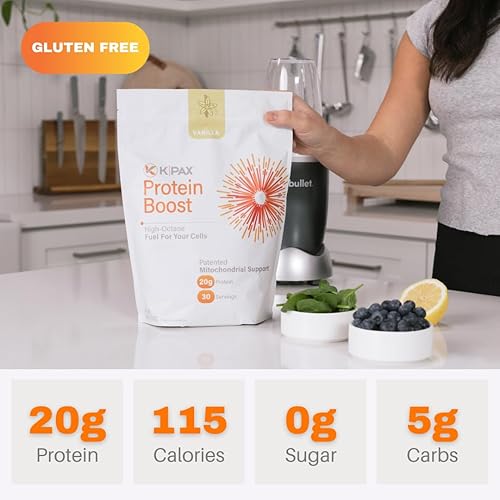 Miniatura 2 de K* PAX KPAX Mezcla de proteínas inmunes, fórmula de apoyo mitocondrial + superalimento verde y probióticos vainilla 2 libras