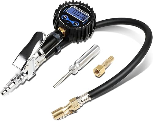 DNA MOTORING Inflador digital de neumáticos de 2.5 pulgadas, portabrocas de aire de 200 PSI, accesorios de compresor resistentes, con tubo de goma
