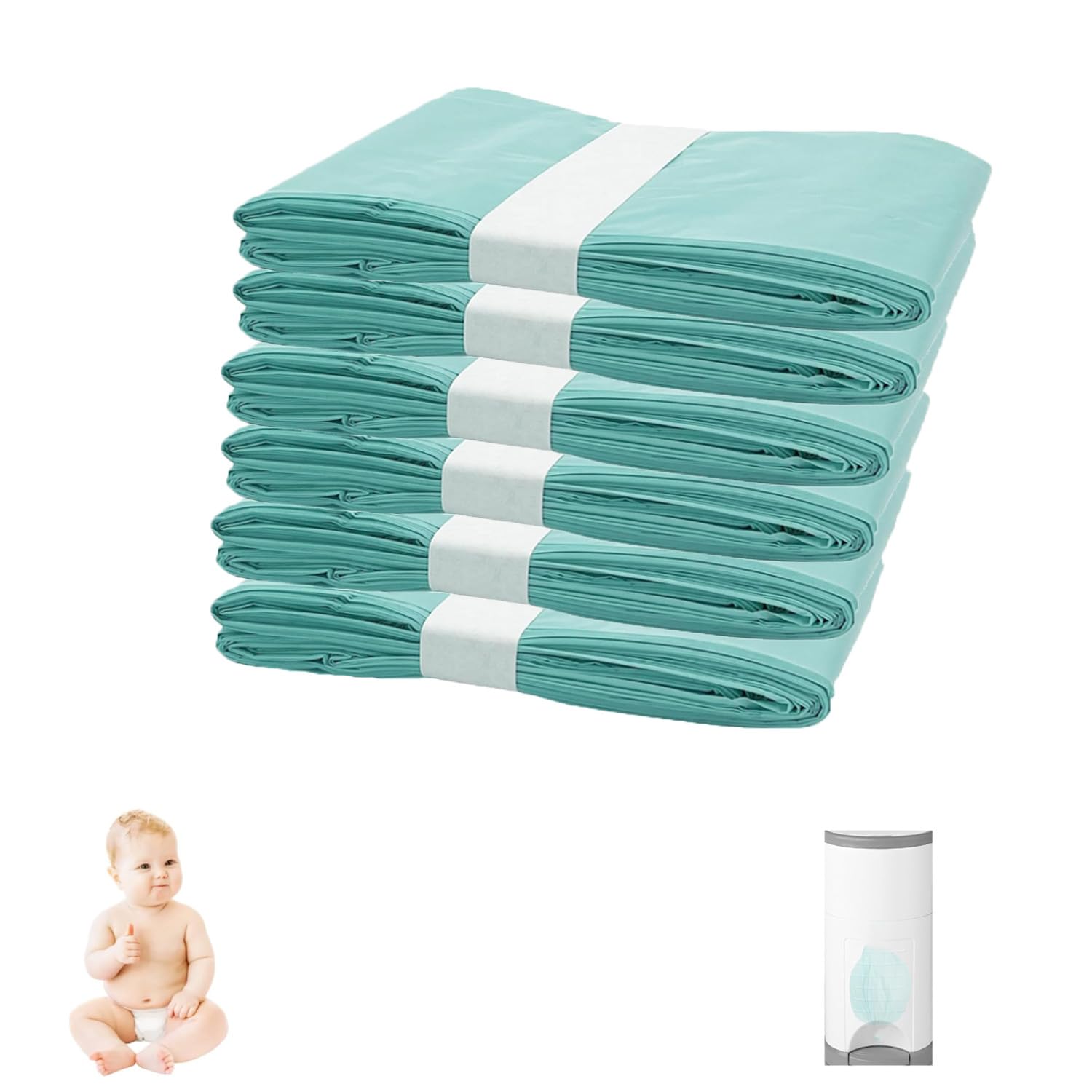 6 Pack Nappy Bin Refill Bags, Compatible with Korbell 16L Classic Diaper Pail, Nappy Bin Liners Replacement Strong Seal & Tear Resistance, Baby Diaper Bin Bag Liner Pails, Holds up to 1920 Diapers