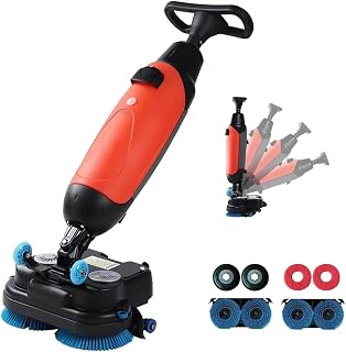 Gewerbliche Bodenreinigungsmaschine Kabellos, 17 Zoll Akku Scheuersaugmaschine mit 360 Grad Bürstenkopf für Schule und Werkstatt(Red)