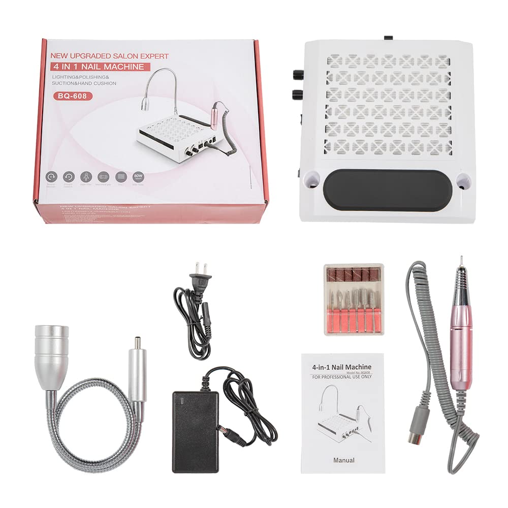 Odkurzacz do paznokci 4 w 1, 80 W, elektryczna frezarka do paznokci, odsysanie pyłu do paznokci, elektryczna wiertarka do paznokci z frezem do paznokci żelowych, pilnik do paznokci do salonu