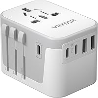 Vista 12 de VINTAR - Adaptador de viaje universal, adaptador de corriente internacional con 6A, 3 USB C y 2 puertos USB, adaptador de enchufe esencial de viaje