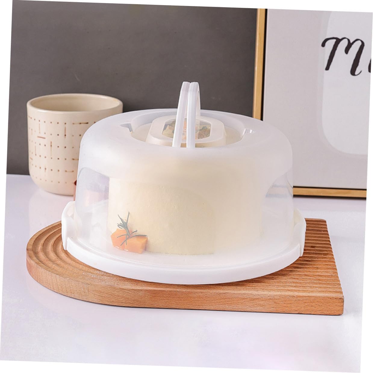 Portable 8-inch White Elevated Cake Box with Handle Reusable round Cake Carrier for Birthday Storage and Outdoor Transport