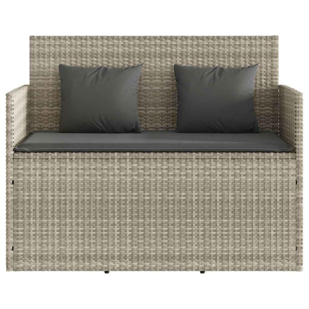 Banc de Jardin avec Coussins Gris Clair en résine tressée, mobilier extérieur avec Coffre de Rangement, Assise Confortable pour terrasse, Balcon ou Patio
