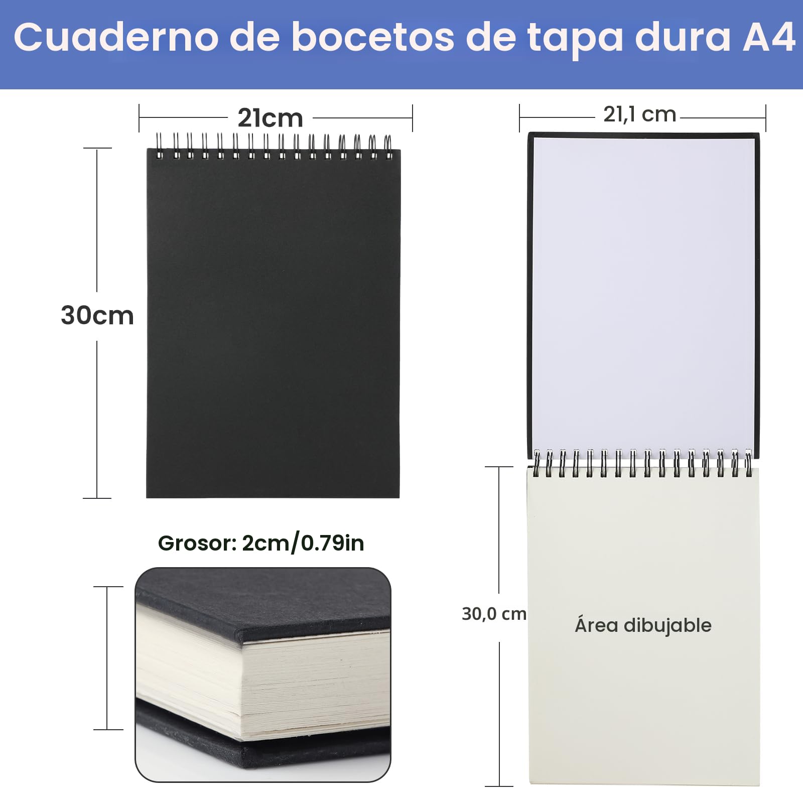 120 Páginas/60 Hojas Cuadernos de Bocetos A4,sketchbook - Bloc de Dibujo - con cartón duradero - ideal para dibujar y dibujar en estudios, escuelas o hogares