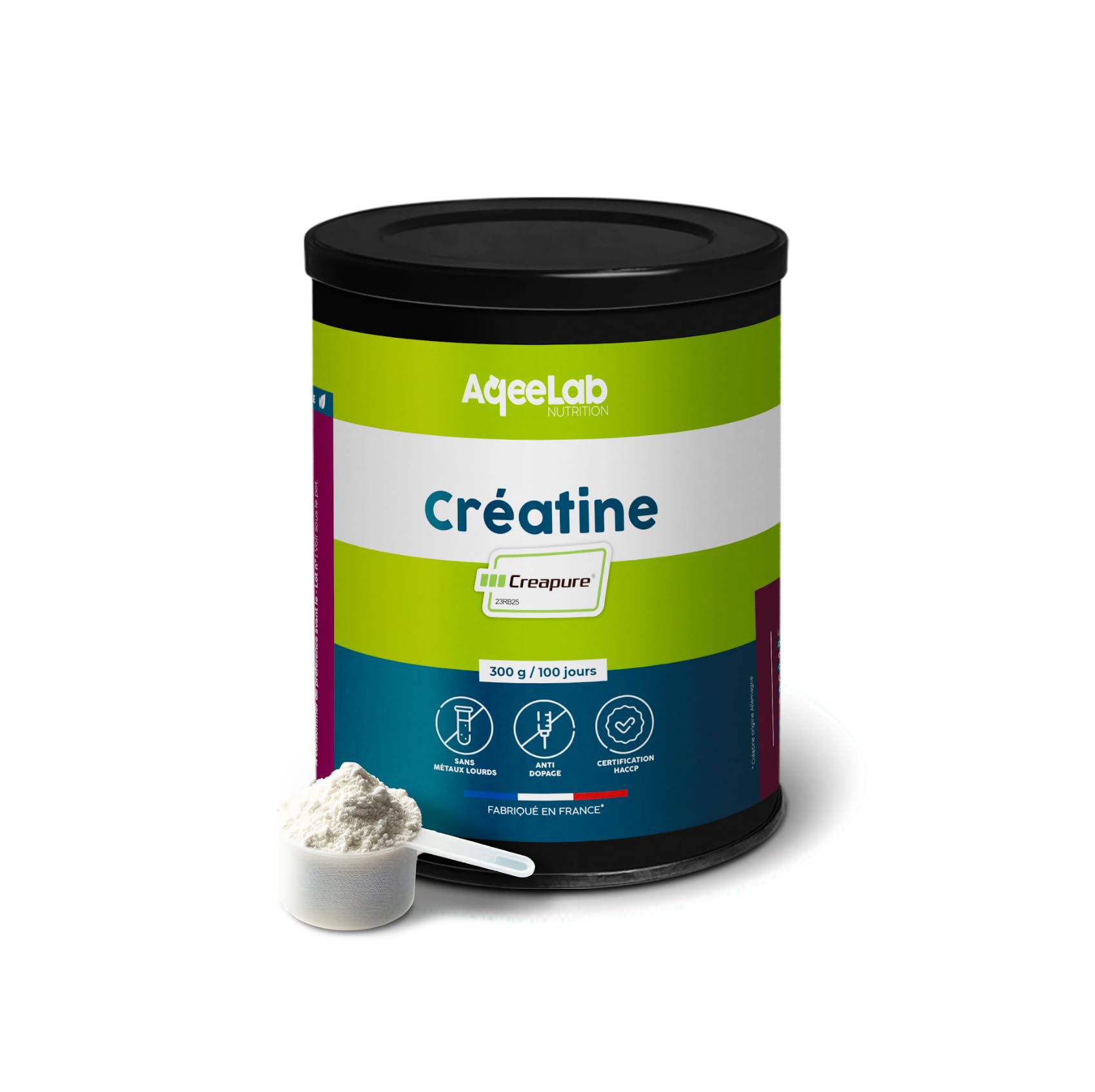 Créatine CREAPURE® • Augmentation de la Force + Performances • Pot de 300g • Made in FR • Testée en laboratoire indépendant • Eco-responsable •Aqeelab