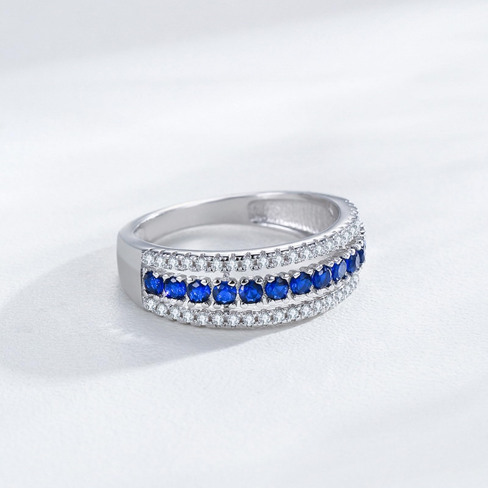 Bague éternité en or blanc 9 carats, bague de fiançailles, bague de fiançailles saphir de laboratoire moissanite bleue