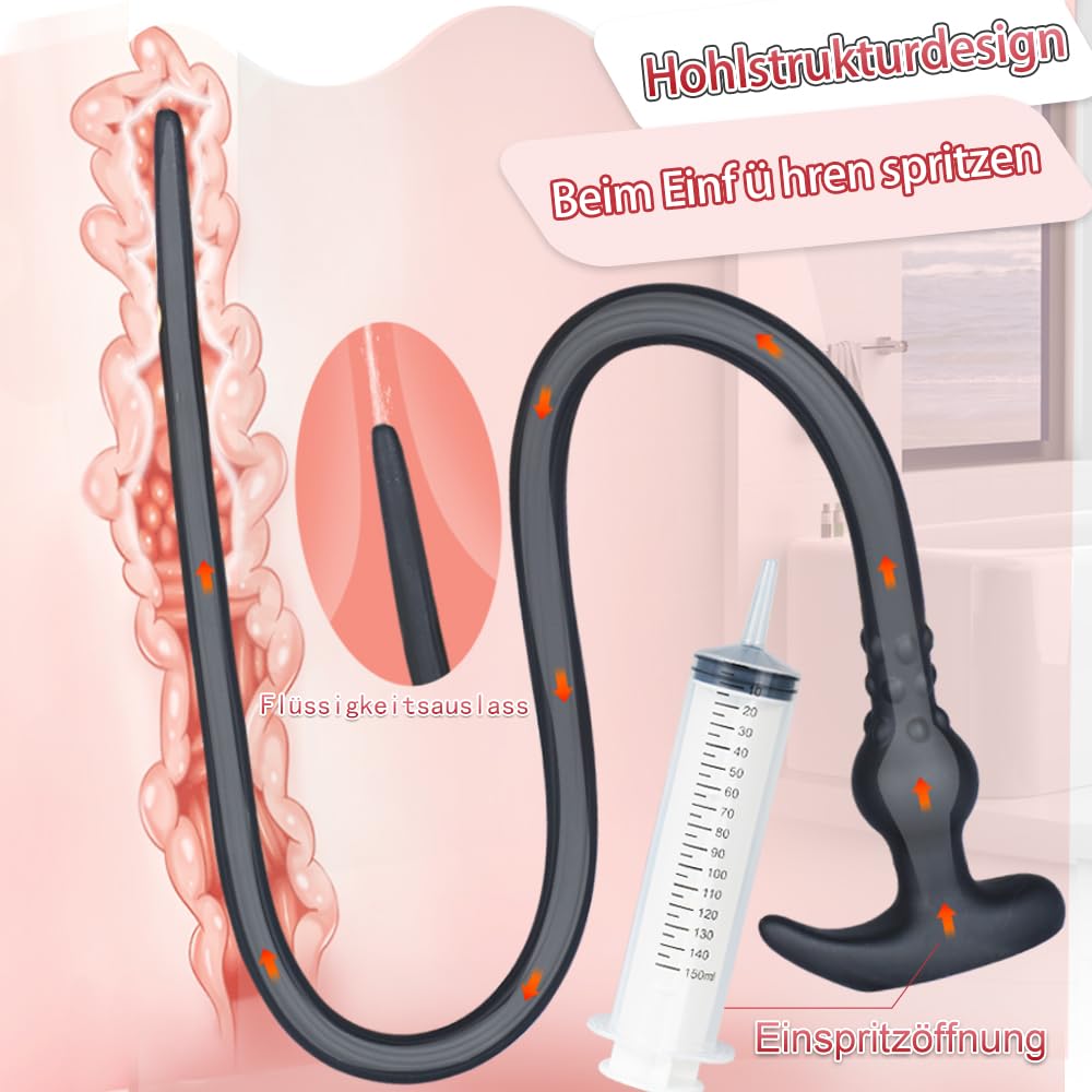 Analplug Anal Dusche Einlauf Extra Lang Silikon Buttplug Enema Irrigator Analdusche Vaginaldusche Intimdusche Analreinigung Intimreinigung Anal Spülung Sex Toy für Frau Männer(Schwarz*L)