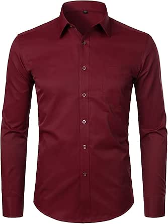 ZEROYAA Men's Long Sleeve Dress Shirt Solid Slim Fit Casual Business Formal Button Up Shirts with Pocket