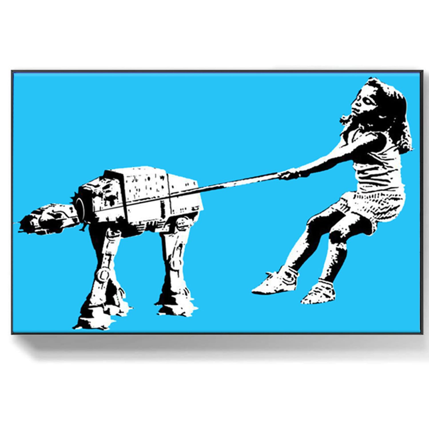 DQTUYIOP Banksy Canvas Wall Art for Living Room Girl Walking Robot Frameless 60x80cm Banksy Graffiti Art Abstract Canvas Painting Modern Urban Posters and Prints for Bedroom Office Home Decoration