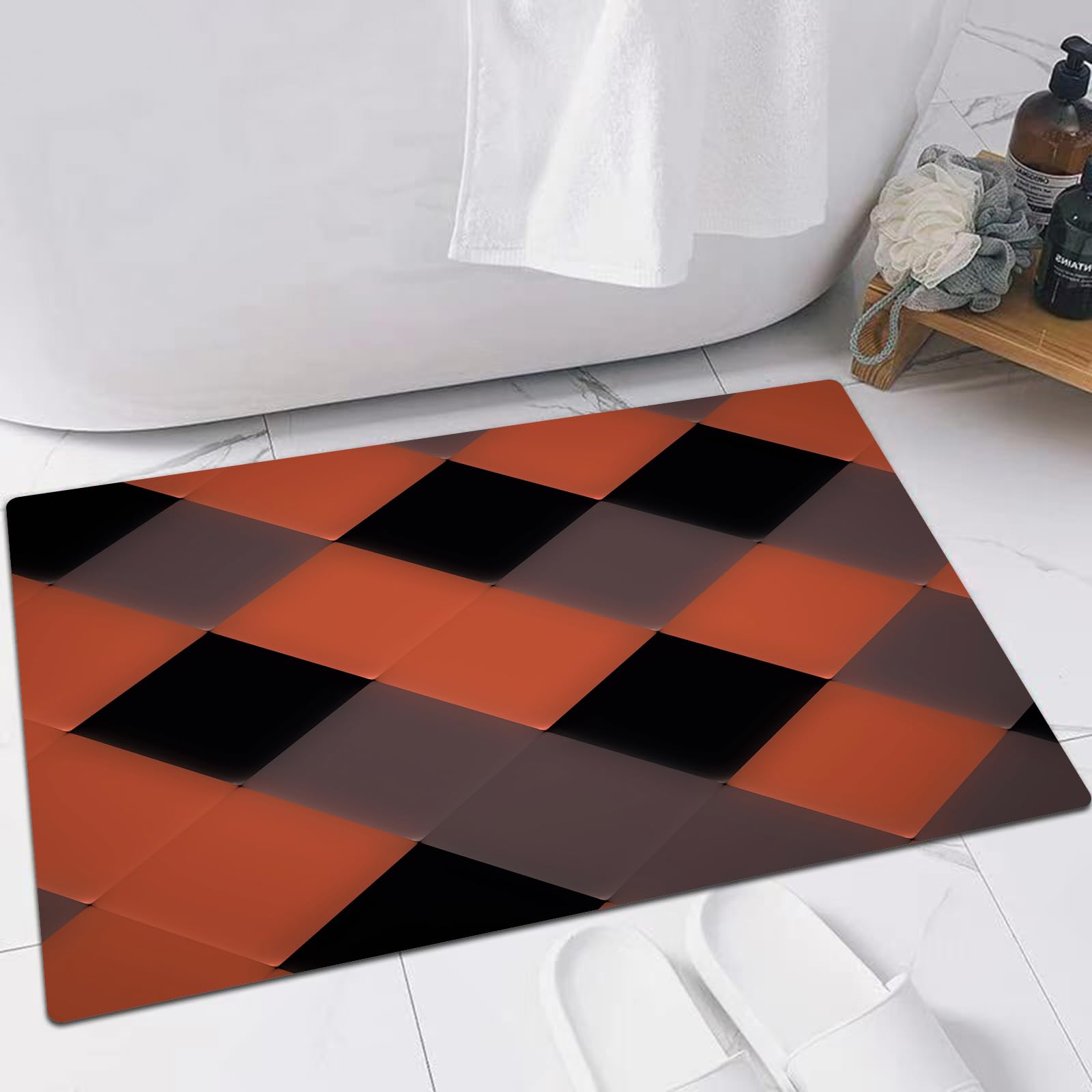 EMFSLA Bath Mat 16x24 in,Abstract geometry, orange, black, gray,Non-Slip Bathroom Mat Machine-Washable,Ultra Soft and Water Absorbent Bath Rug for Bathroom