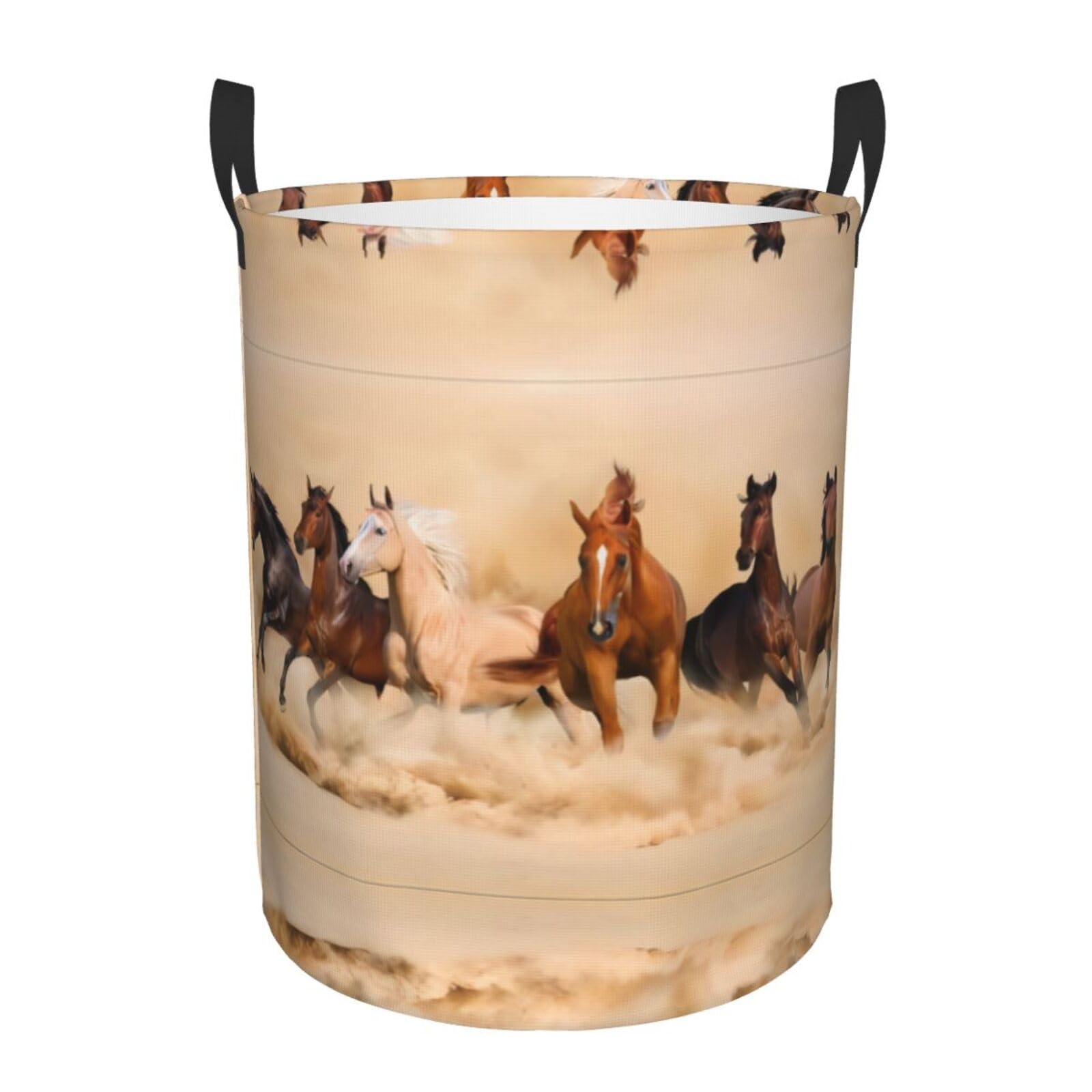 M Circular Hamper Running Horse in Desert Sand Storm Print for Dirty Clothes