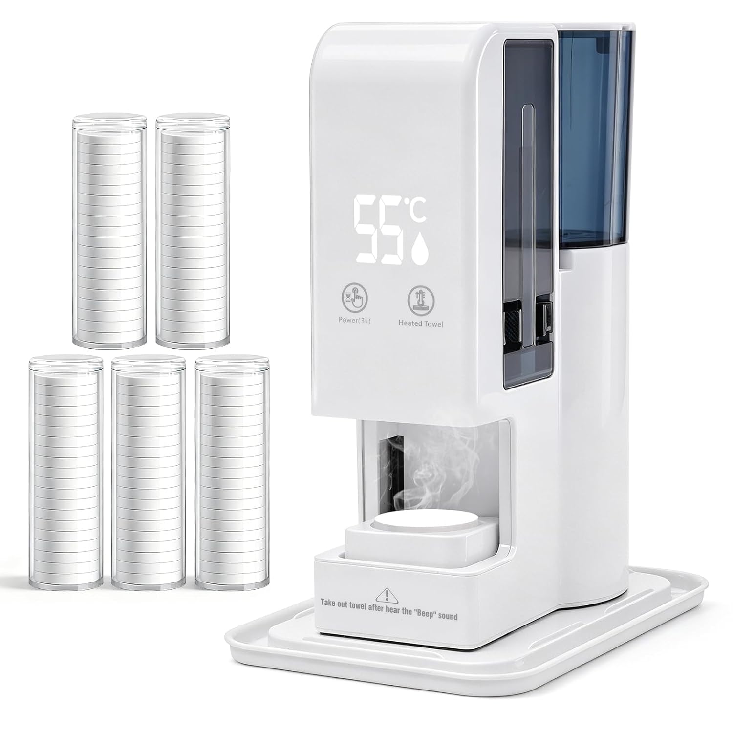 Hot Face Towel Heater Machine, Towel Warmer with Steam, 55°C (131°F) Constant Temperature, 5-Second Fast Heating & Automatic Dispenser, Portable Face Towel Steamer (Towel Machine + 100PCS Towels)