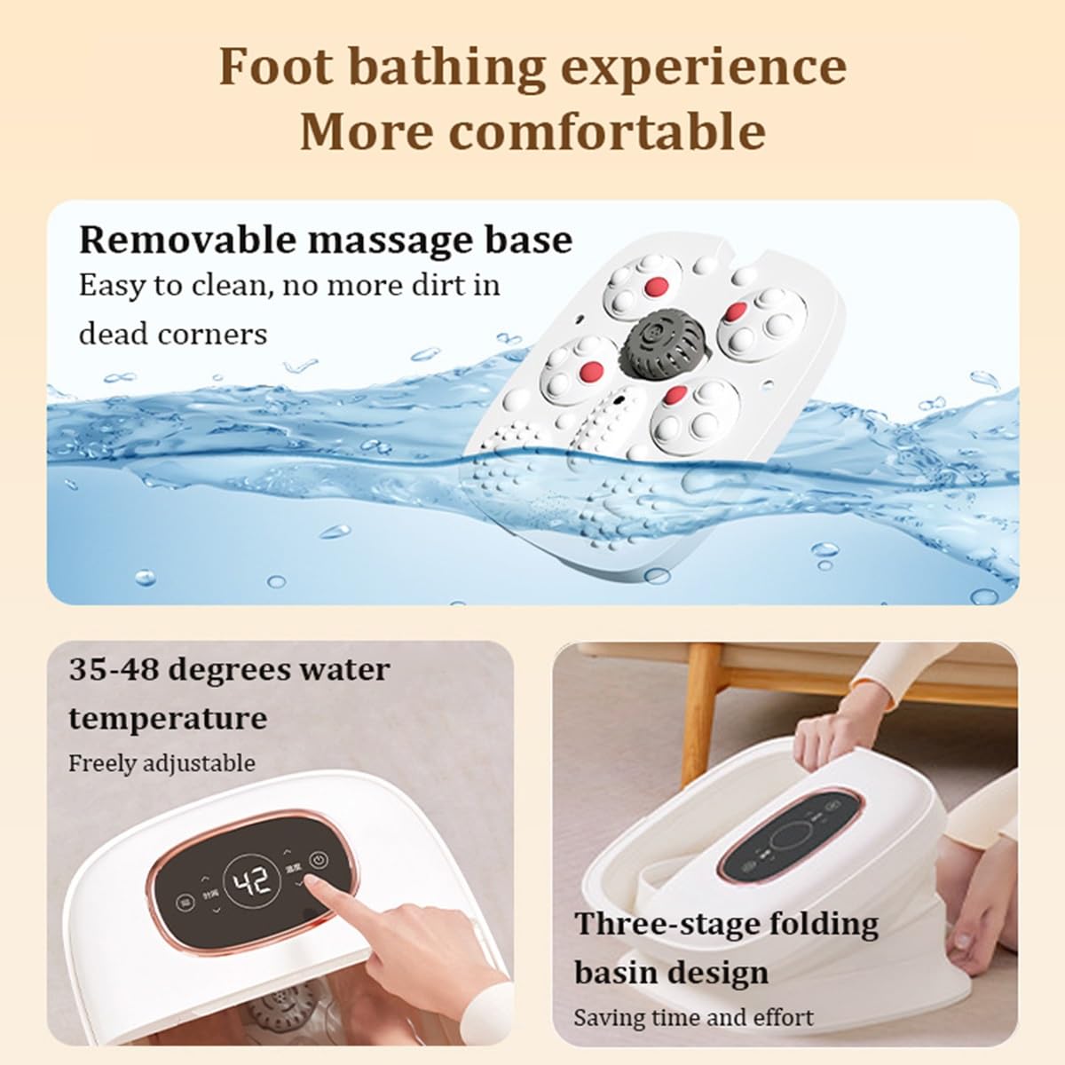 Spa para pies, Baño de pies，Masajeador de pies，Bañera Spa Masajeador Para Pies, con masaje y calefacción，con calentador y control de temperatura, para Relajar los Pies Cansados(Gray)