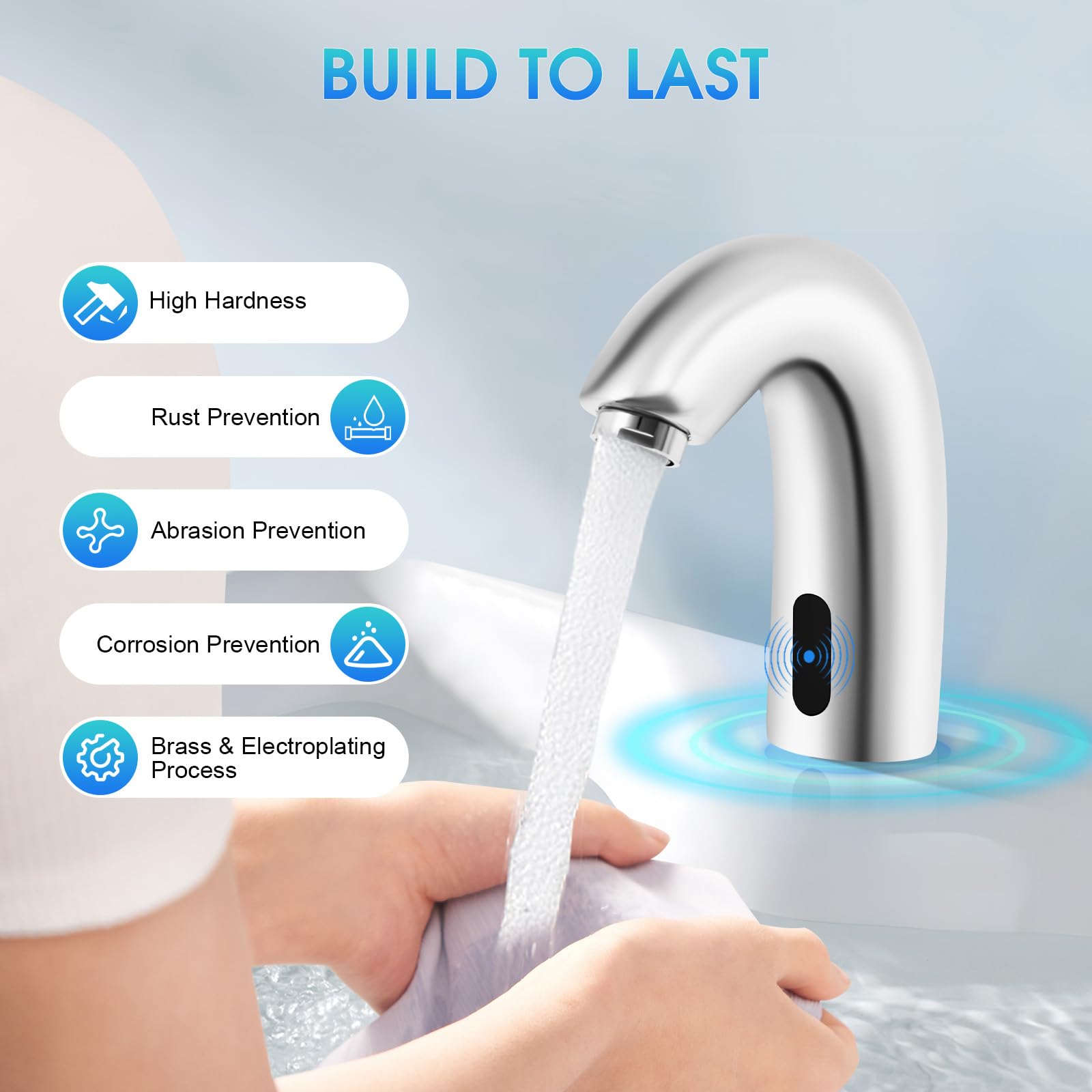 MINRS - Rubinetto con sensore a infrarossi, miscelatore automatico a induzione, miscelatore per lavabo a freddo automatico senza contatto per bagno, rubinetto per lavabo