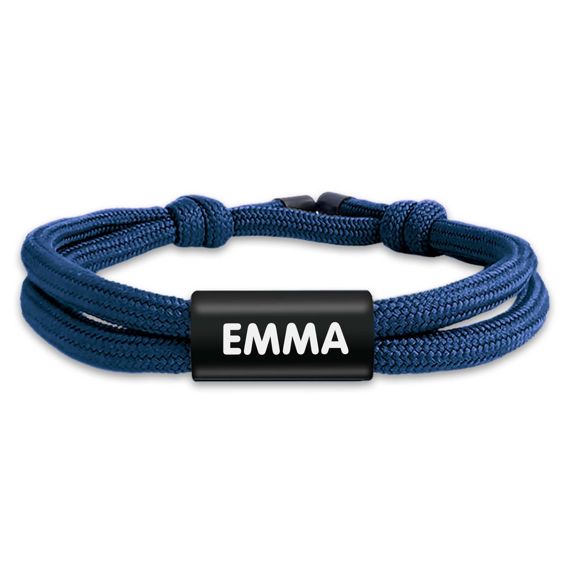 EASY2NAME - Personalised bracelet for boys & girls – Bracelet personalised for children – Braided fabric ribbon customisable with 2 lines of text. (Navy Blue)