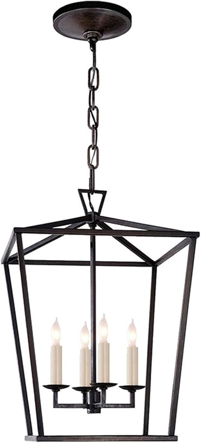Antique Black Metal 4-Light Candle Chandelier