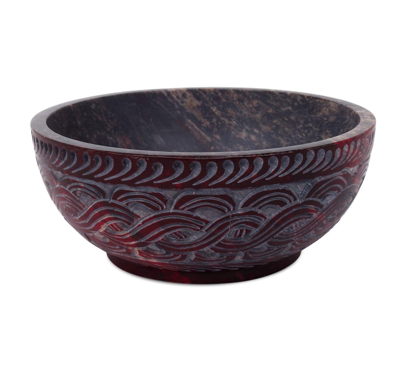 Ajuny Soapstone Smudge Bowl 5 Inch, Handmade Scrying Bowl with French Rope Design, Hand Carved Ritual Bowl for Incense, Smudging, Divination, Altar Decor Gift