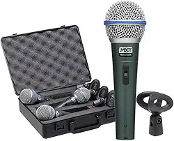 Kit 03 Microfone MXT Dinamico PRO BT-58A Metal com Maleta e Cachimbo