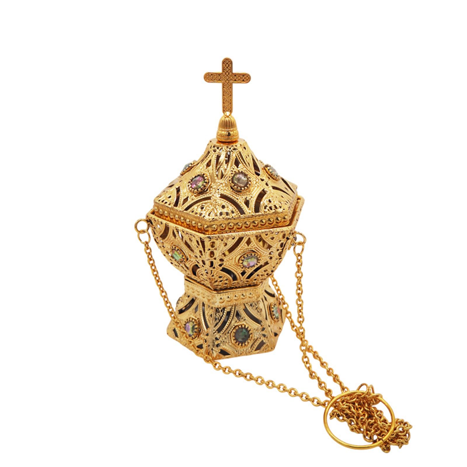 Plcpdm Multicolor Iron Censer Decor With Hollow Carved Body And Gold Tone Finish, Decorative Lidded Vessel For Home Decor, Tea Room Tabletop Accent Display Use Incenses Burners Incenses Holder Ashes Catcher Decorative