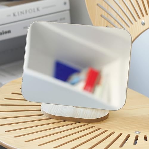 Miniatura 8 de LONGSHENG - SINCE 2001 - Espejo de maquillaje de tocador para escritorio con soporte de madera, rotación de 90 de una sola cara, espejo de mesa