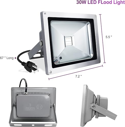 Miniatura 6 de | Paquete de 4 | Luz cambiante de inundación LED RGB de 30 vatios, impermeable al aire libre con control remoto con cable y enchufe, APL2411