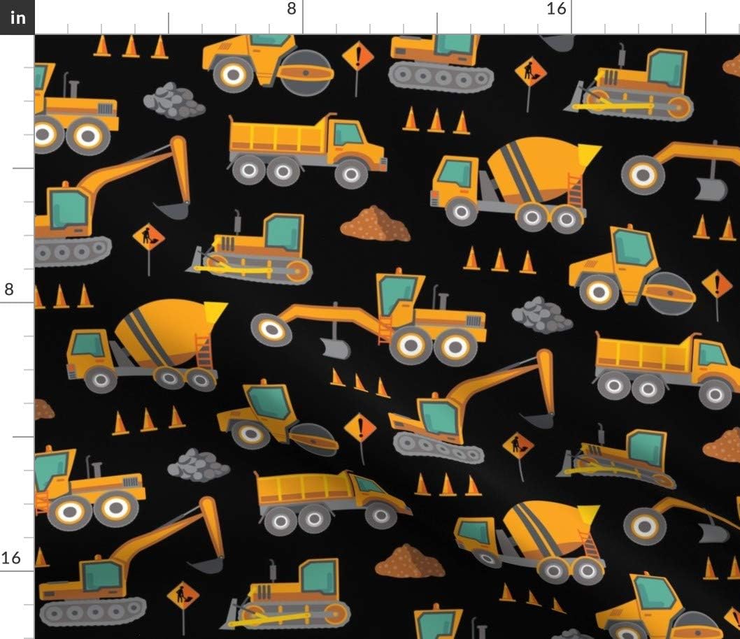 Spoonflower Fabric - Scatter Large Black Construction Truck Printed on Petal Signature Cotton Fabric by The Yard - Sewing Quilting Apparel Crafts Decor