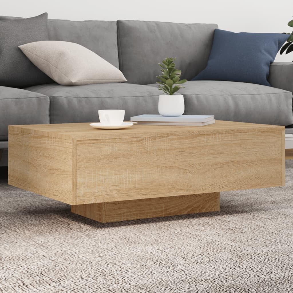 SXZenSpace Coffee Table with LED Lights, Sonoma Oak Small 85x55x31 cm, Modern Engineered Wood Side Table, RGB Lighting, Easy Assembly, for Living Room Bedroom Lounge