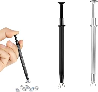 2 Pack Jewelers Pick Up Tool, Stainless Steel Piercing Ball Grabber Tool, Piercing Removal Tool with 4 Prongs for Tiny Objects Ic Chips Electronic Components