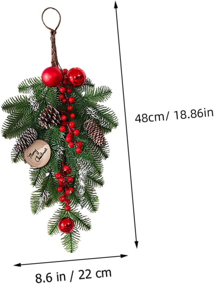 WOONEKY Christmas Teardrop Swag Ornament Hanging Decor for Wreath Natural Greenery Pine Needles for Holiday Home Decor and Festive Celebrations