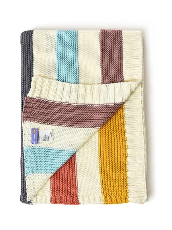 Image of Mi Arcus Premium Reversible 100% Cotton Knitted Ultra Soft Cool Blanket for Baby Boys Girls 0-12 M - Multicolor 100x75 cm