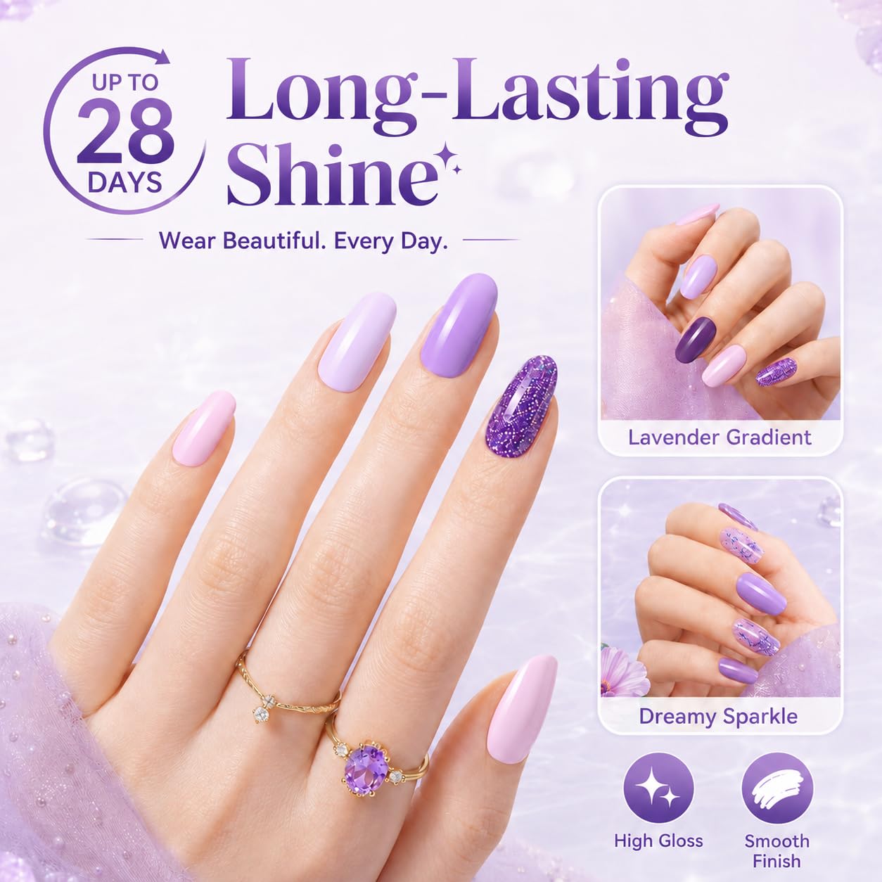 Beetles Purple Gel Polish - Grape Vine 6 Colors Purple Lavender Dark Lilac Glitter Pink Nail Polish Soak Off Uv LED Gel Nail Kit Salon Diy Nail Art Manicure Home Spring Gifts for Women