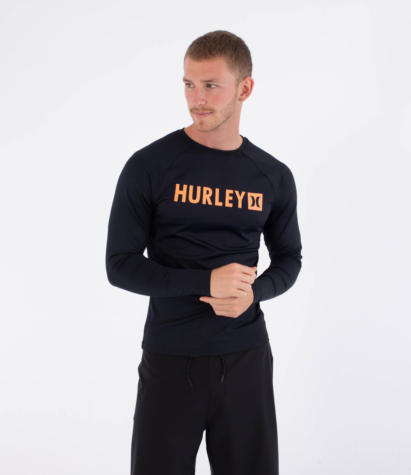 Hurley Mens Long-Sleeved Surf Lycra Box T-Shirt, Black, S EU