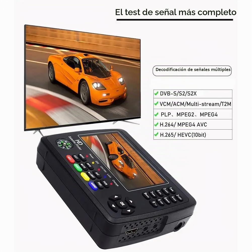 Medidor de Campo TDT, Buscador de señal de TV satelital V10 Finder Max HD, medidor de señal DVB-S/S2/S2X, decodificación H.265 de 10 bits, 1080P HD