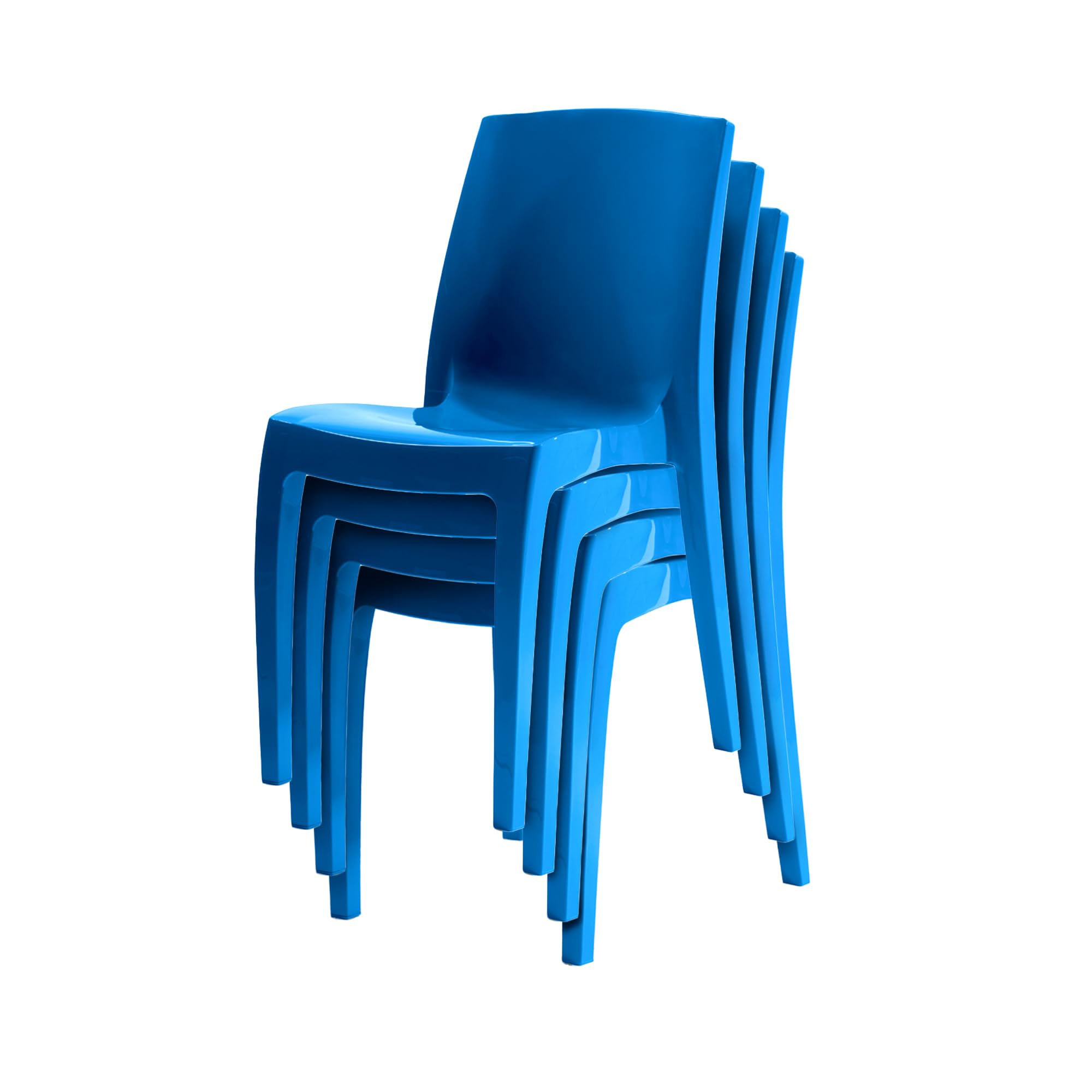4 x Chairs Sky Blue Gloss, Stackable, Recyclable, Strong, Made in UK, Durable, Stylish, Comfortable, UV Resistant | Kitchen, Living, Dining, Office, Outdoor, Café, Restaurant, College, Hotel