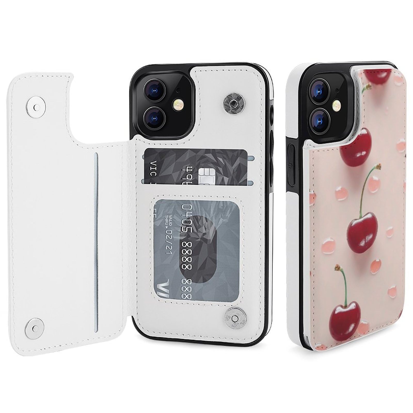 Fundas tipo cartera para iPhone 12 Mini, con estampado de cerezas rojas y encantadoras, funda de piel con ranuras para tarjetas