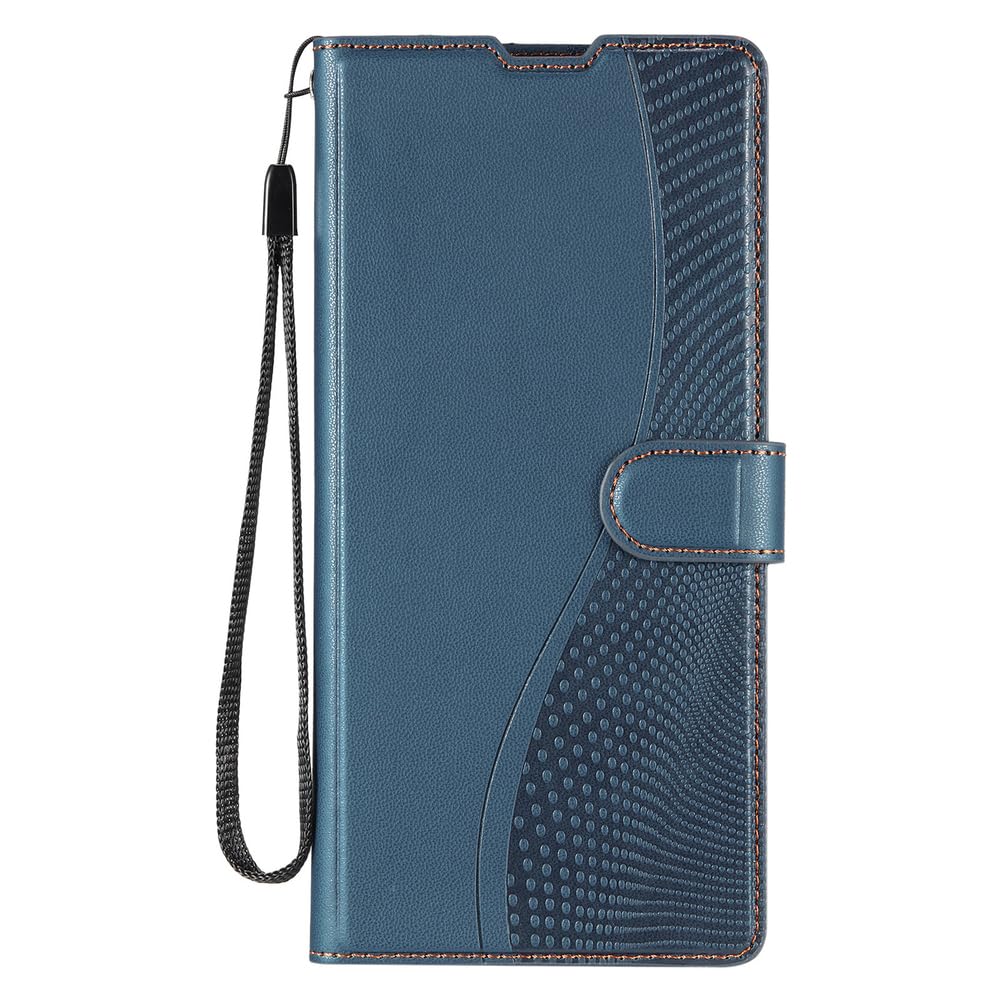 Étui iPhone 17 contre les rayures d'écran, coque portefeuille en cuir bleu antichoc