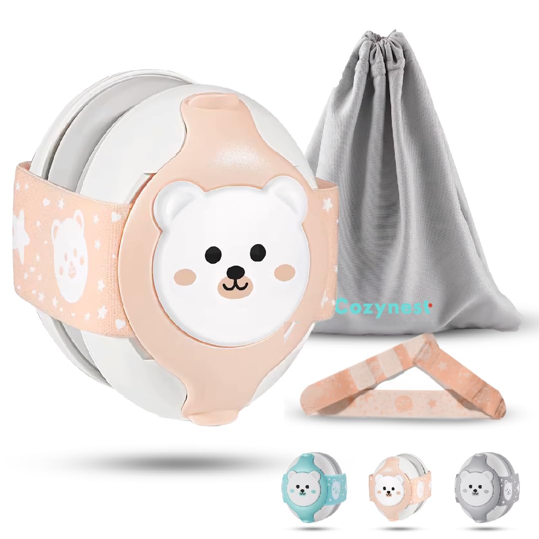 Cozynest Cascos Antiruido para Bebés 0-36 Meses con Reducción de Ruido de 25dB, Diseño de Oso y Diadema Ajustable - Orejeras Antiruido con Bolsa de Transporte (25dB + Cinta Extra, ROSA)